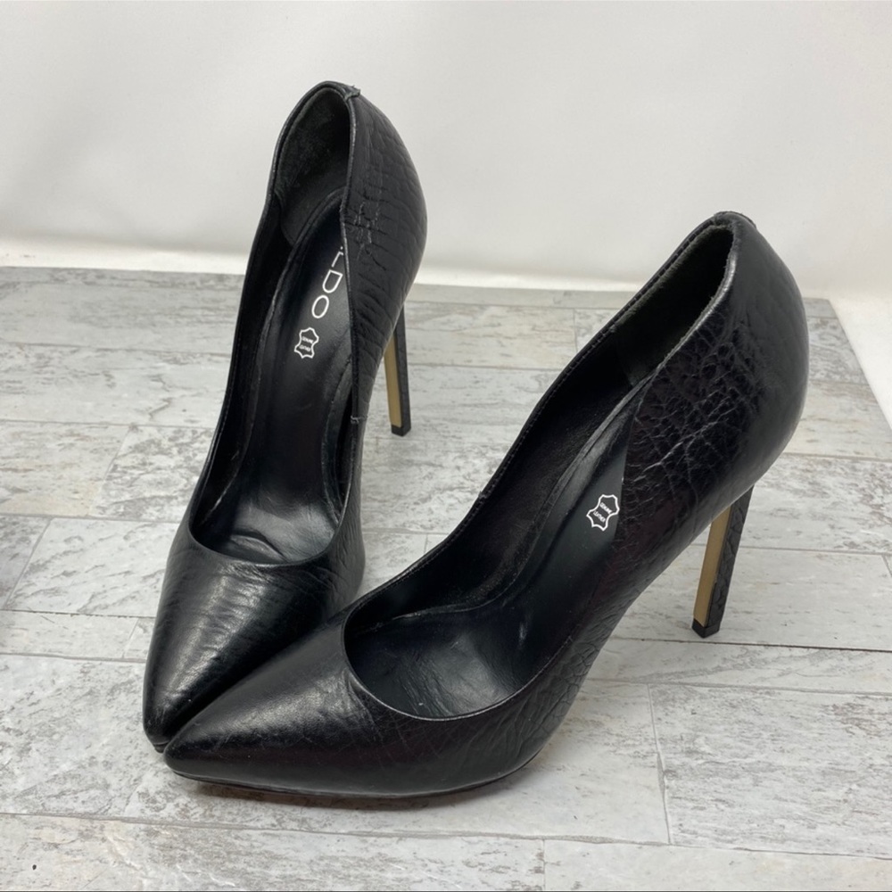 Aldo Black Genuine Leather Animal Skin High Heels